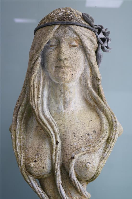 An Art Nouveau style composition bust and pedestal, H.173cm